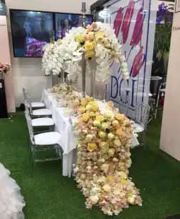 table with floral design