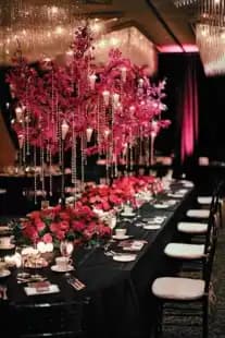 wedding in pink and black colors with flower design